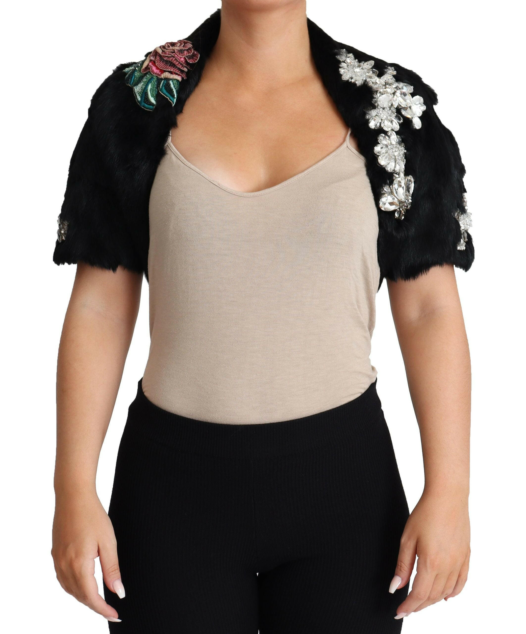 Dolce & Gabbana Black Rabbit Fur Crystals Sequin Coat -   -  Dolce & Gabbana.