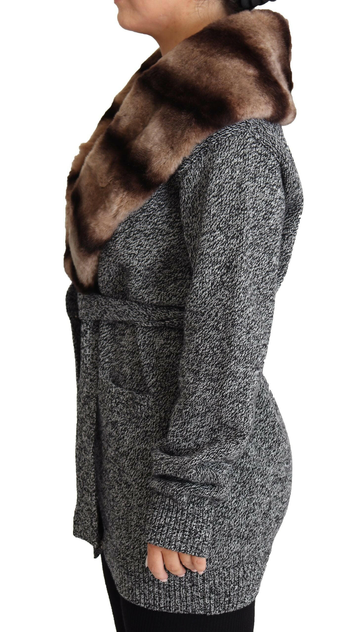 Dolce & Gabbana Gray Cardigan Fur Coat Cashmere Jacket -   -  Dolce & Gabbana.