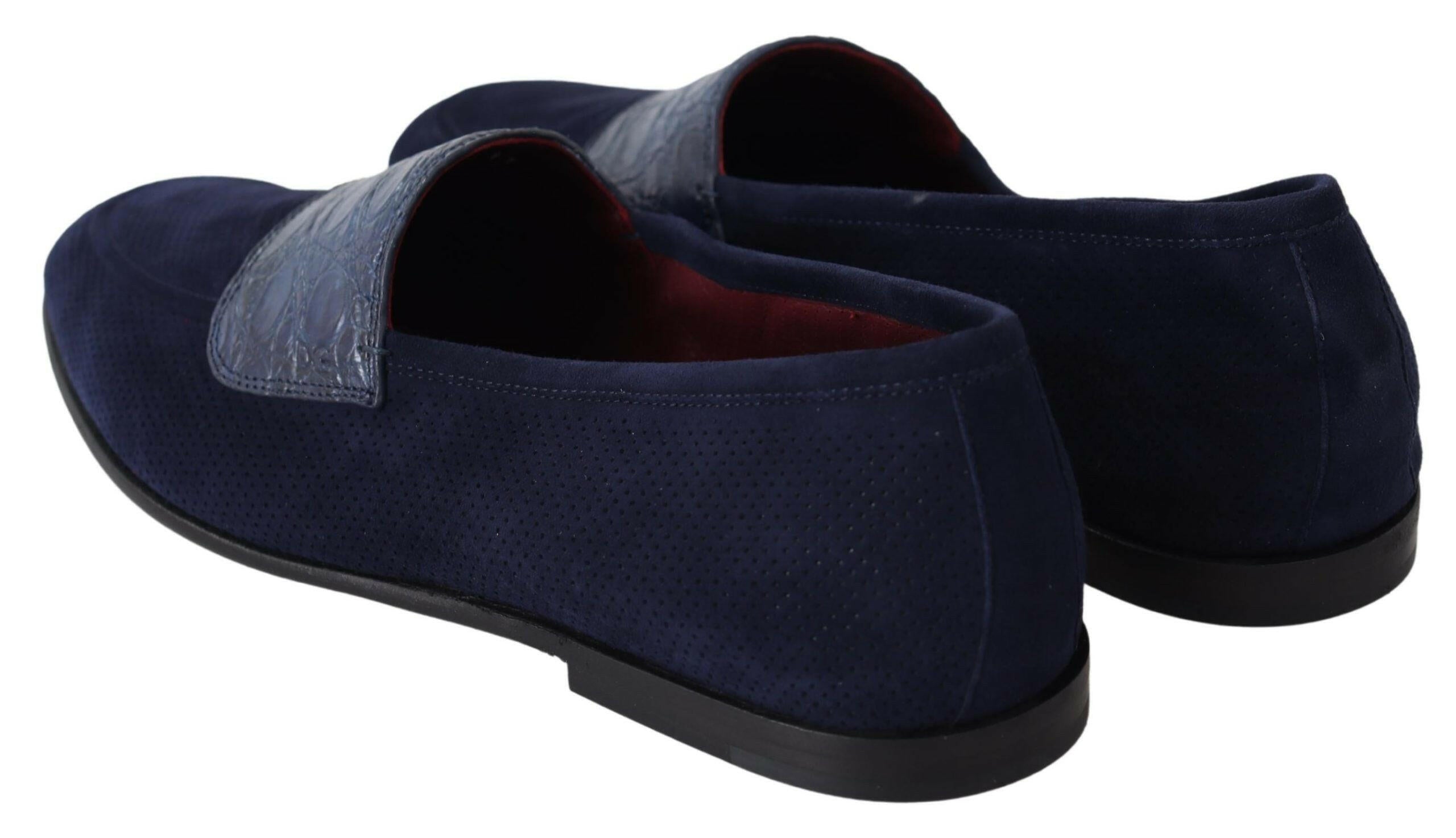 Dolce & Gabbana Blue Suede Caiman Loafers Slippers Shoes -   -  Dolce & Gabbana.