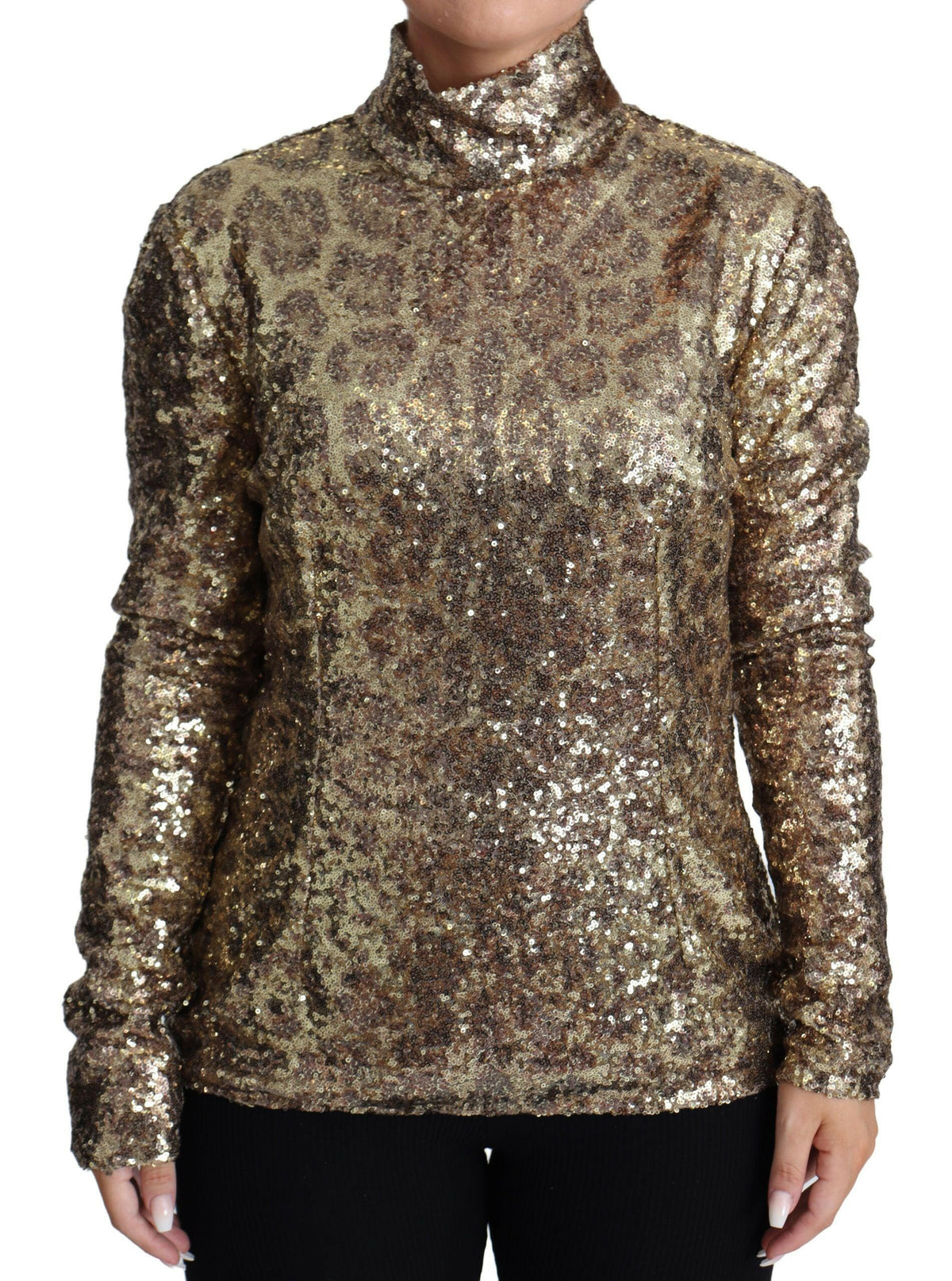 Dolce & Gabbana Brown Leopard Fit Turtleneck Sequin Sweater -   -  Dolce & Gabbana.