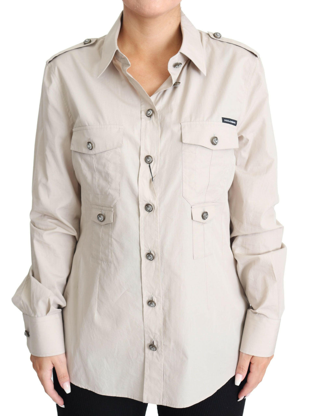 Dolce & Gabbana Beige Poplin Safari Fitted Pocket Shirt Top -   -  Dolce & Gabbana.