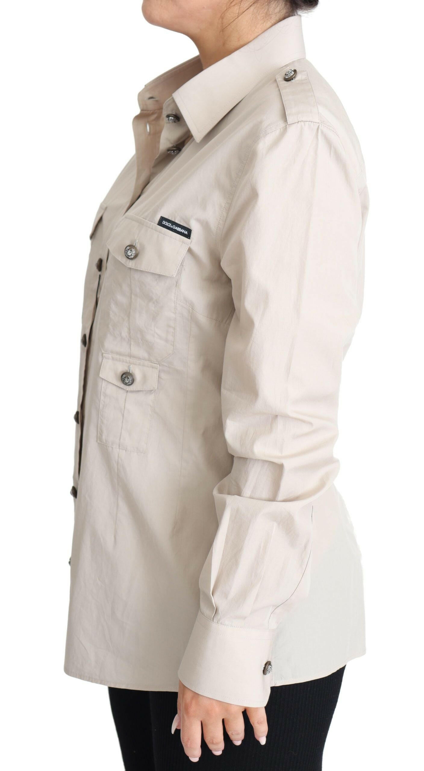 Dolce & Gabbana Beige Poplin Safari Fitted Pocket Shirt Top -   -  Dolce & Gabbana.
