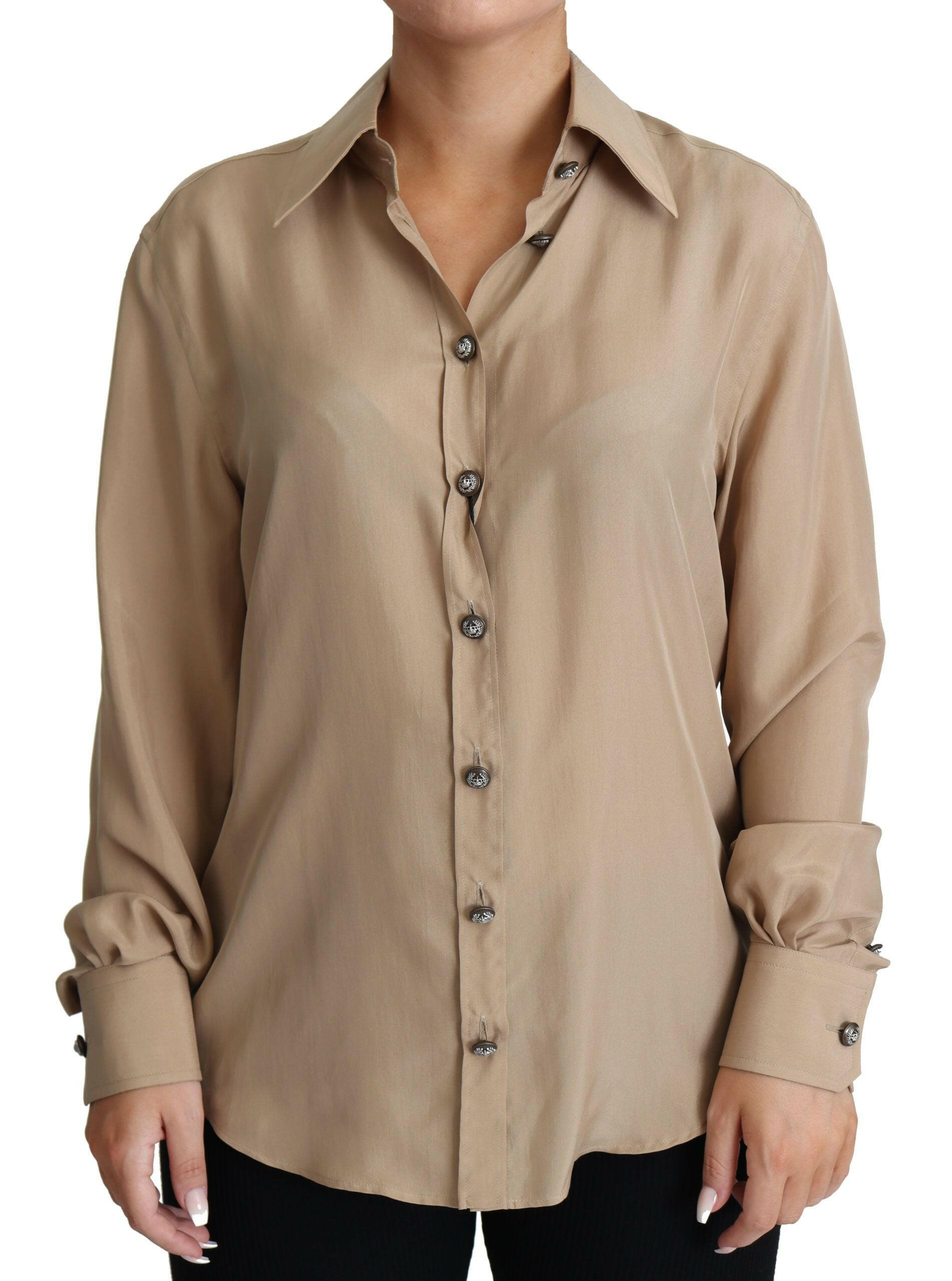 Dolce & Gabbana Beige Silk Shirt Decorative Buttons Top -   -  Dolce & Gabbana.