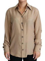 Dolce & Gabbana Beige Silk Shirt Decorative Buttons Top -   -  Dolce & Gabbana.