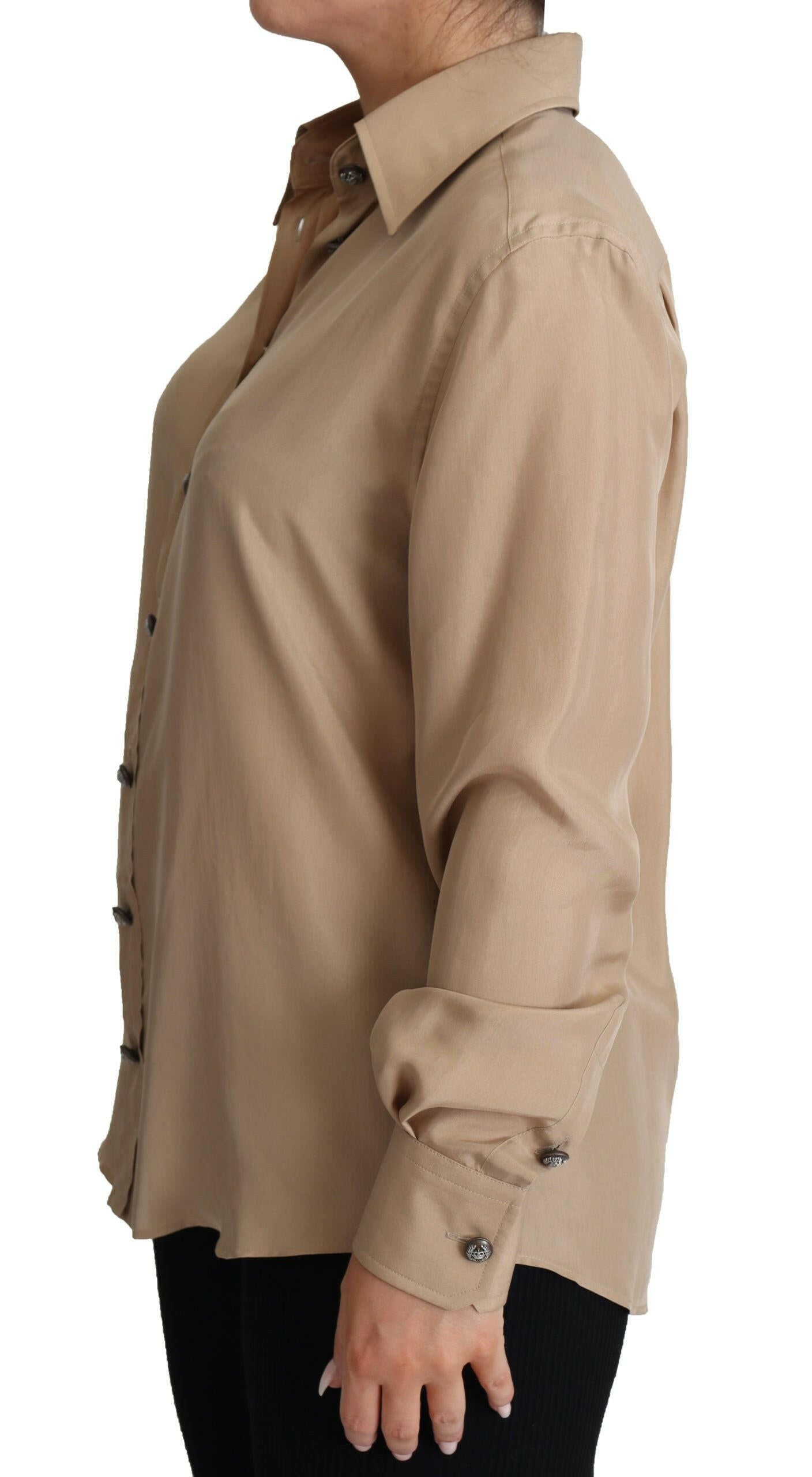 Dolce & Gabbana Beige Silk Shirt Decorative Buttons Top -   -  Dolce & Gabbana.