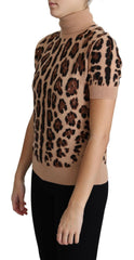 Dolce & Gabbana Beige Leopard Print Virgin Wool Turtleneck Top -   -  Dolce & Gabbana.