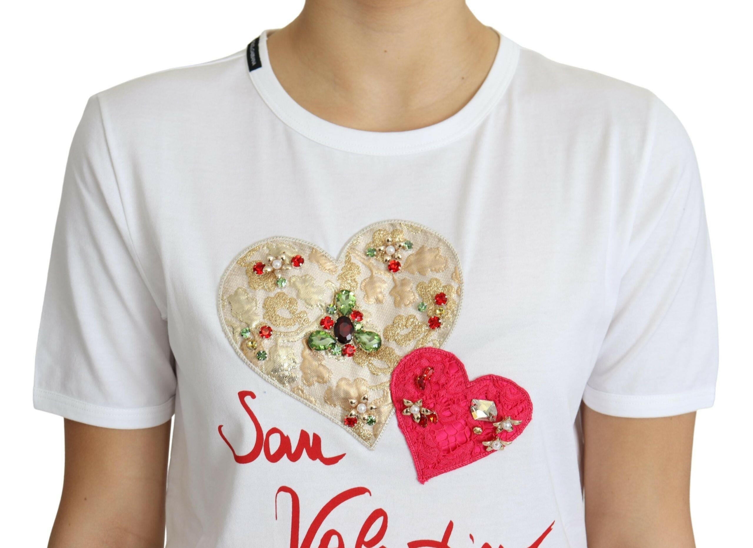 Dolce & Gabbana White San Valentino Heart Crystals T-shirt Top -   -  Dolce & Gabbana.