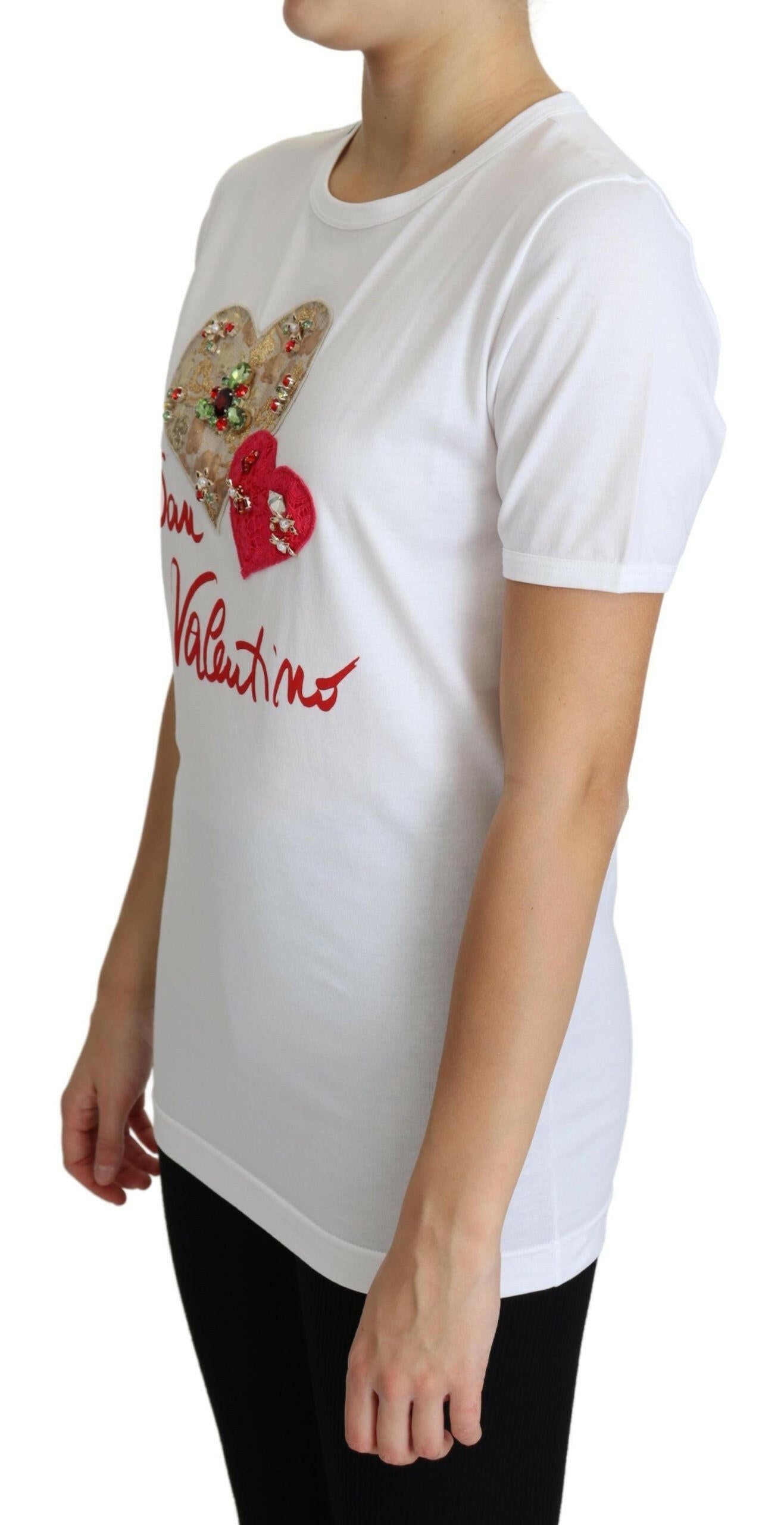 Dolce & Gabbana White San Valentino Heart Crystals T-shirt Top -   -  Dolce & Gabbana.