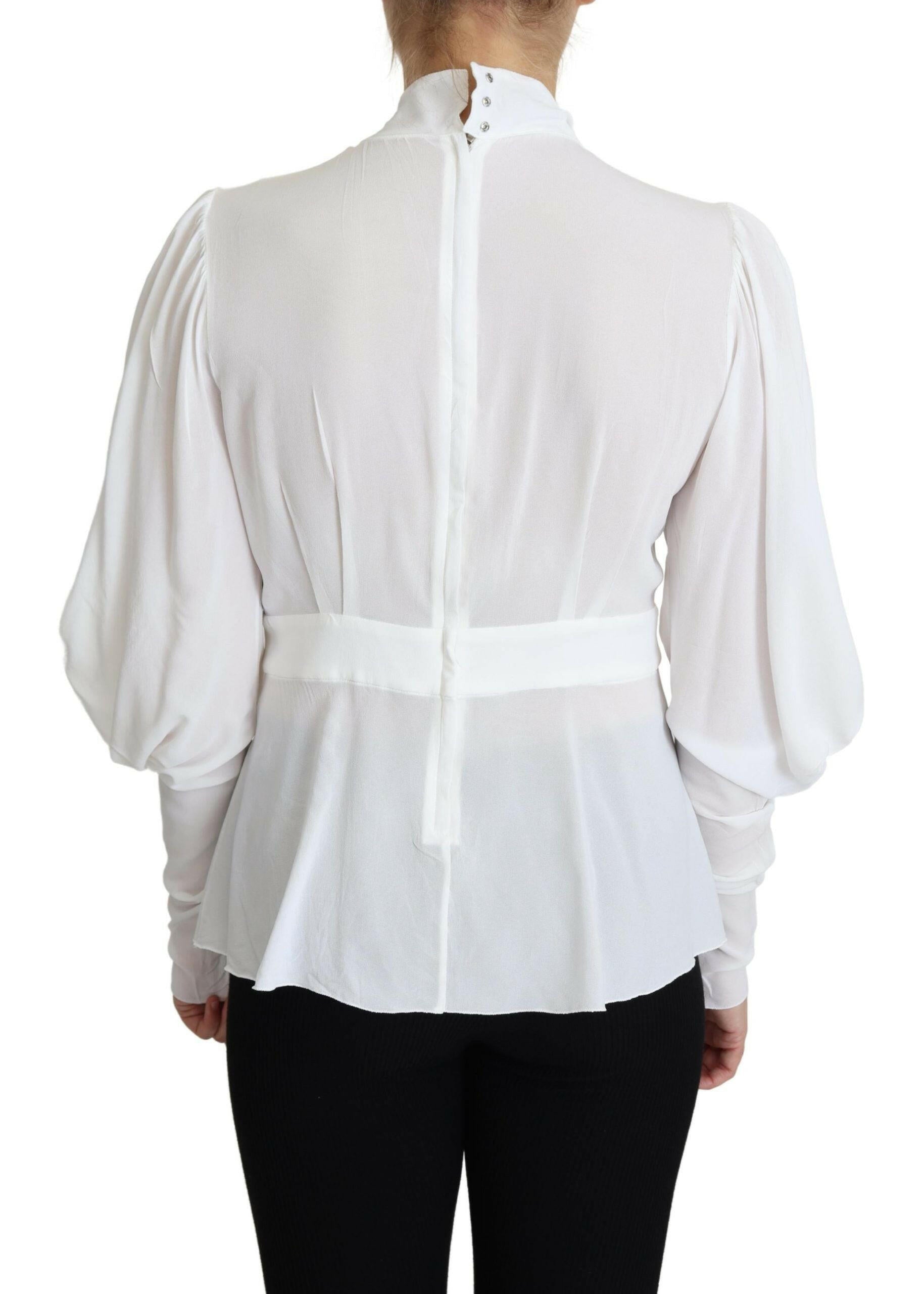 Dolce & Gabbana White Blouse Ascot Collar Lantern Sleeves Top -   -  Dolce & Gabbana.