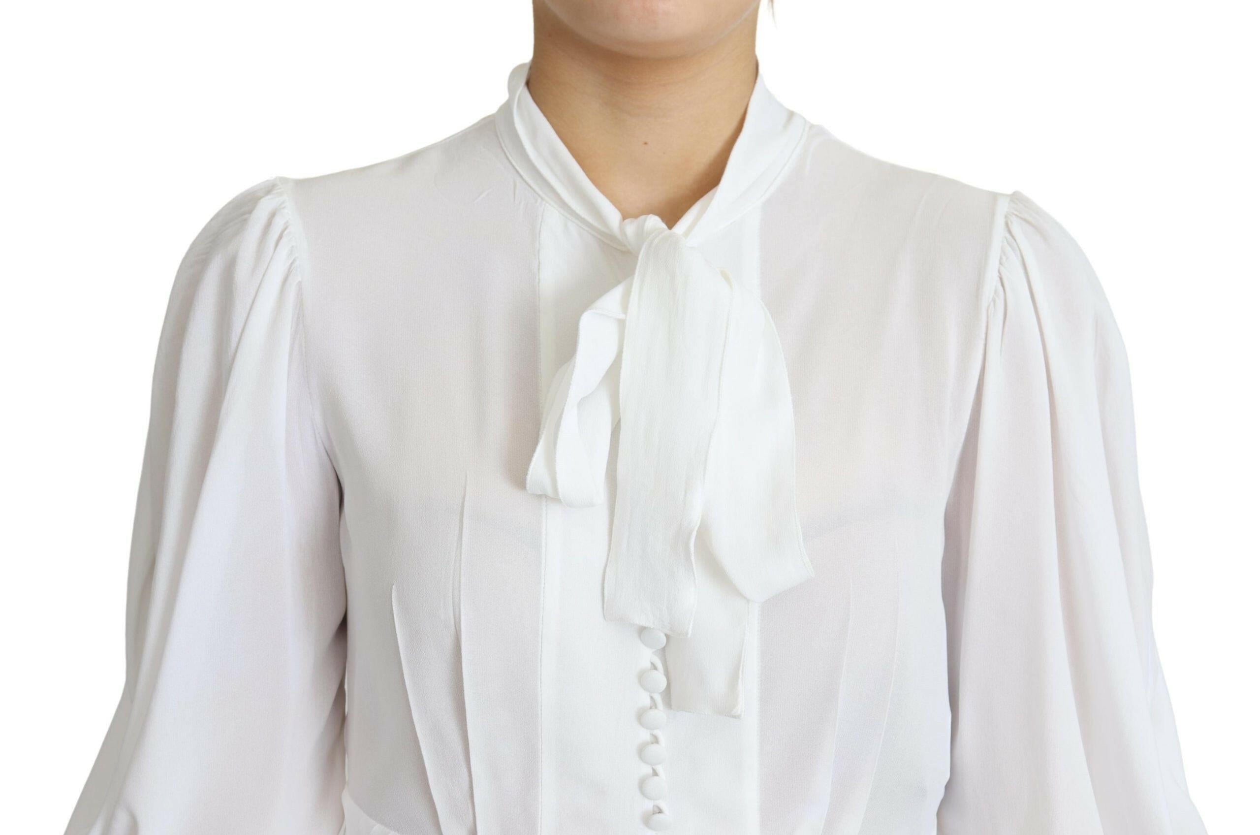 Dolce & Gabbana White Blouse Ascot Collar Lantern Sleeves Top -   -  Dolce & Gabbana.