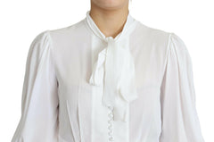 Dolce & Gabbana White Blouse Ascot Collar Lantern Sleeves Top -   -  Dolce & Gabbana.