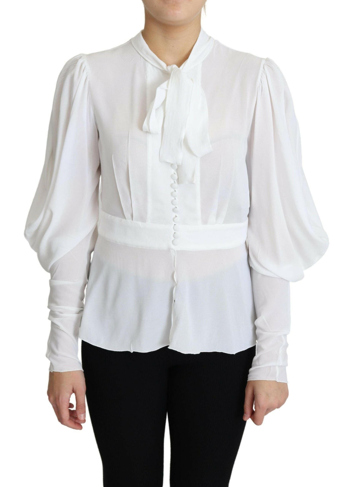 Dolce & Gabbana White Blouse Ascot Collar Lantern Sleeves Top -   -  Dolce & Gabbana.