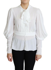 Dolce & Gabbana White Blouse Ascot Collar Lantern Sleeves Top -   -  Dolce & Gabbana.