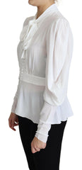 Dolce & Gabbana White Blouse Ascot Collar Lantern Sleeves Top -   -  Dolce & Gabbana.