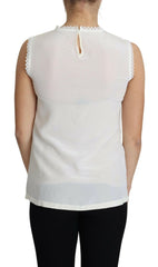Dolce & Gabbana White Blouse Silk Lace Trimmed Sleeveless Top -   -  Dolce & Gabbana.