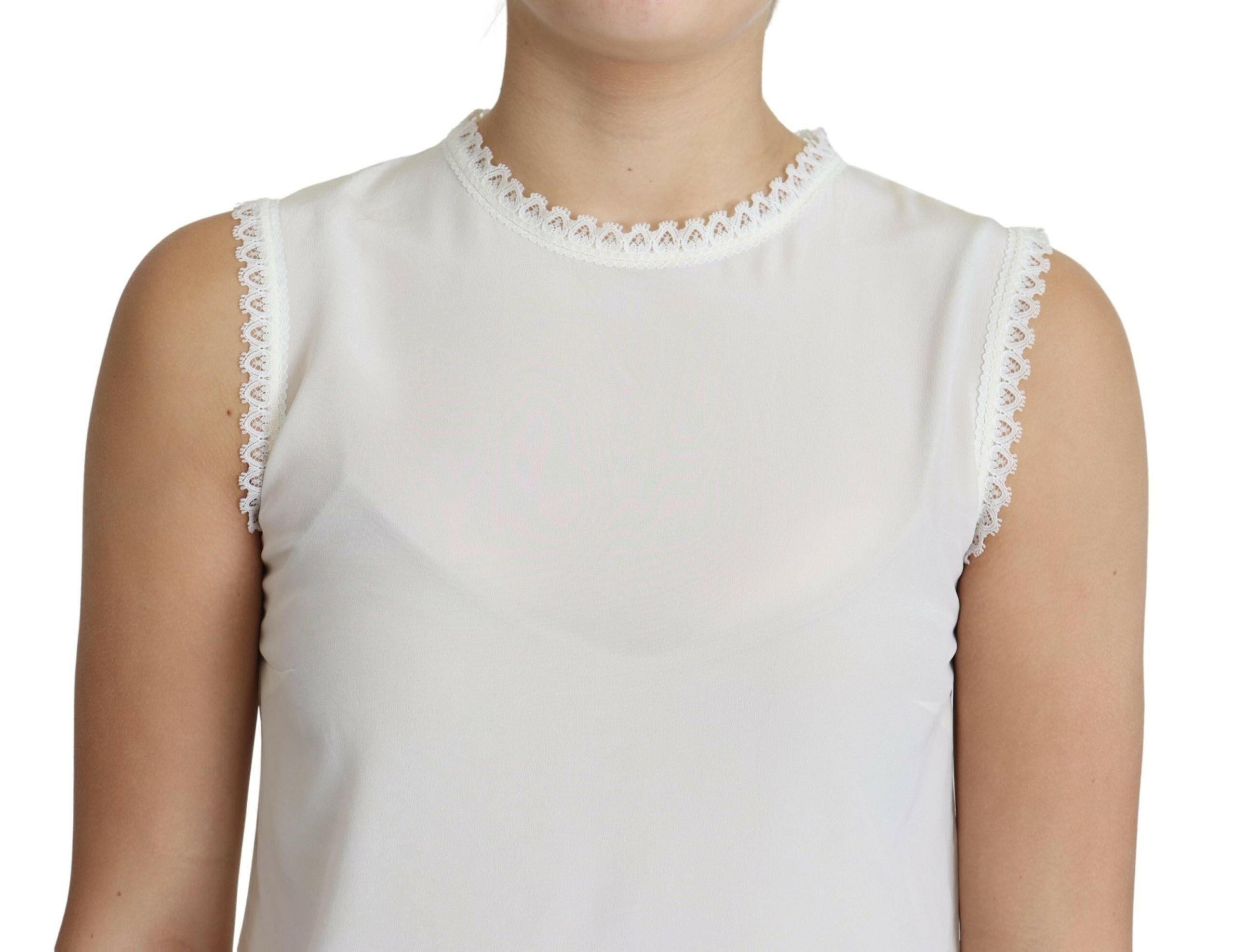 Dolce & Gabbana White Blouse Silk Lace Trimmed Sleeveless Top -   -  Dolce & Gabbana.