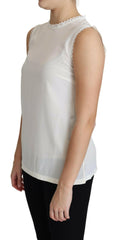Dolce & Gabbana White Blouse Silk Lace Trimmed Sleeveless Top -   -  Dolce & Gabbana.