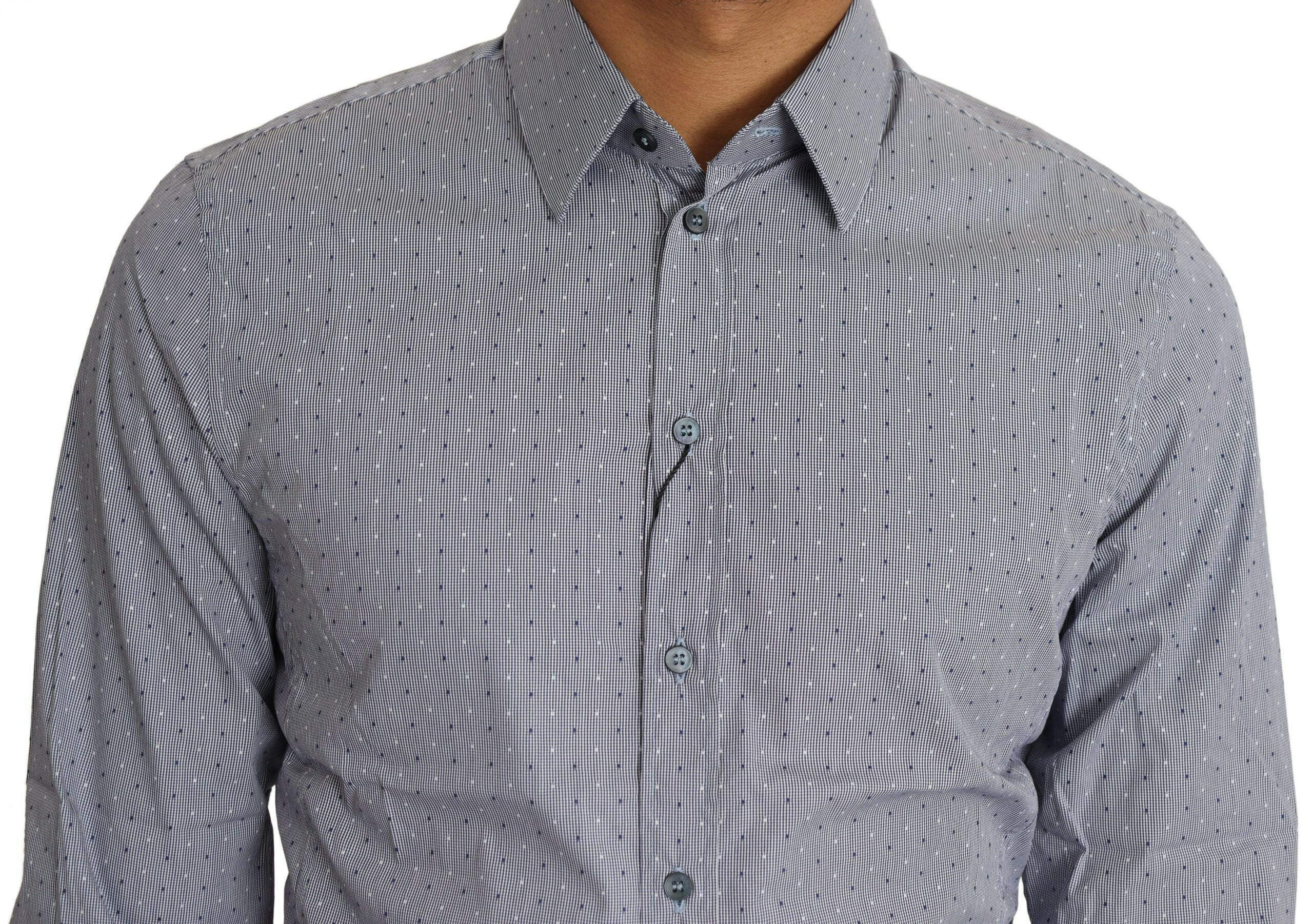 Dolce & Gabbana Gray Dotted Semi Fitted Formal SICILIA Shirt -   -  Dolce & Gabbana.