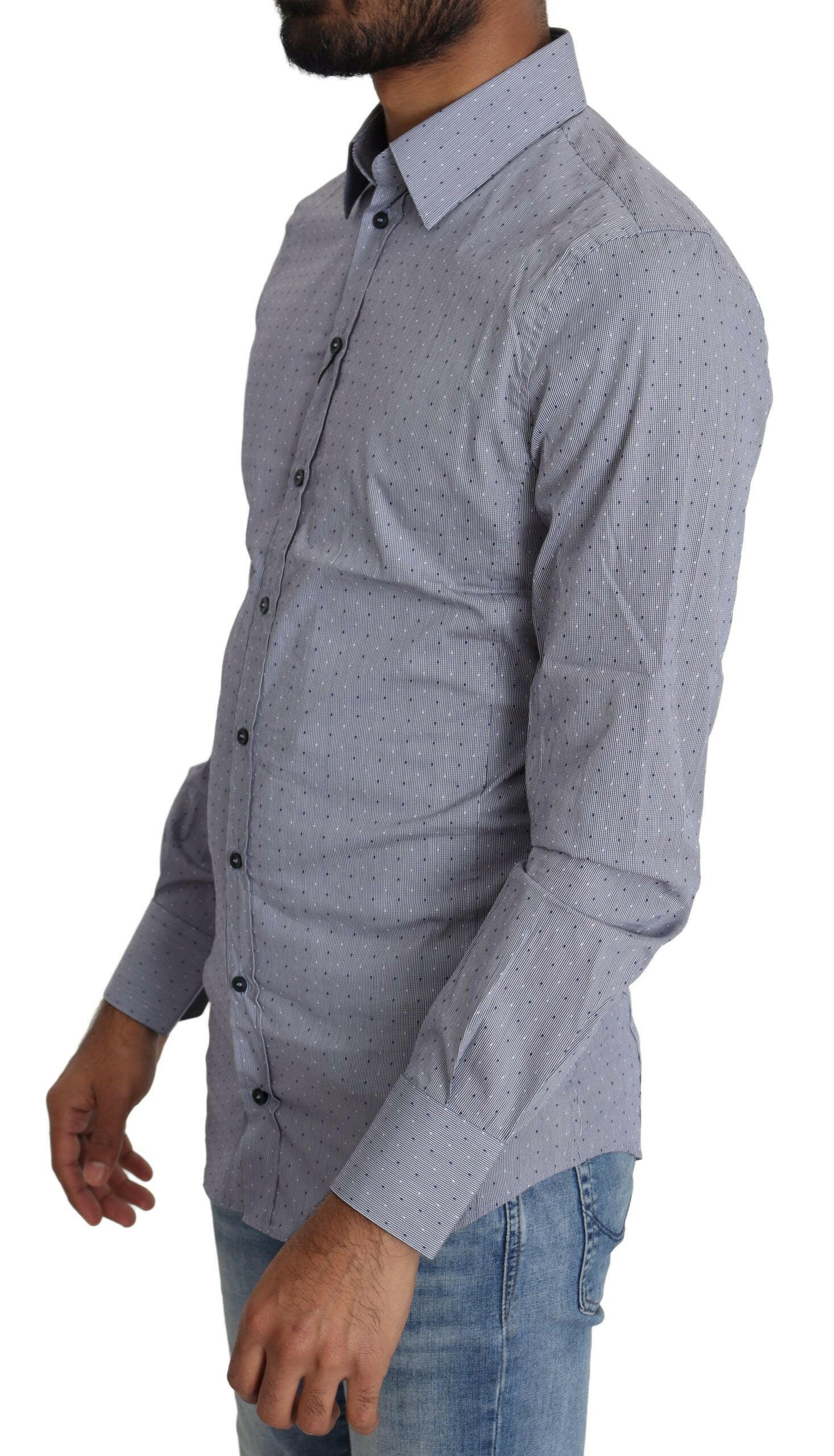Dolce & Gabbana Gray Dotted Semi Fitted Formal SICILIA Shirt -   -  Dolce & Gabbana.