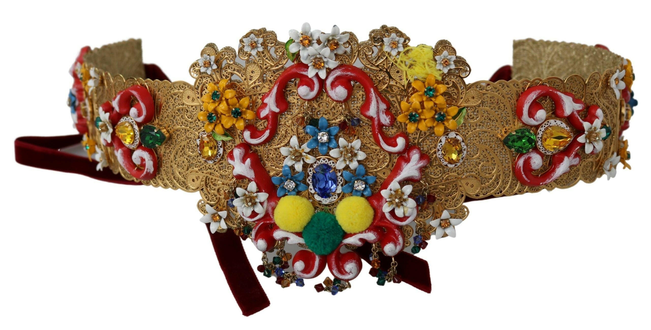 Dolce & Gabbana Embellished Floral Crystal Wide Waist Golden Belt -   -  Dolce & Gabbana.