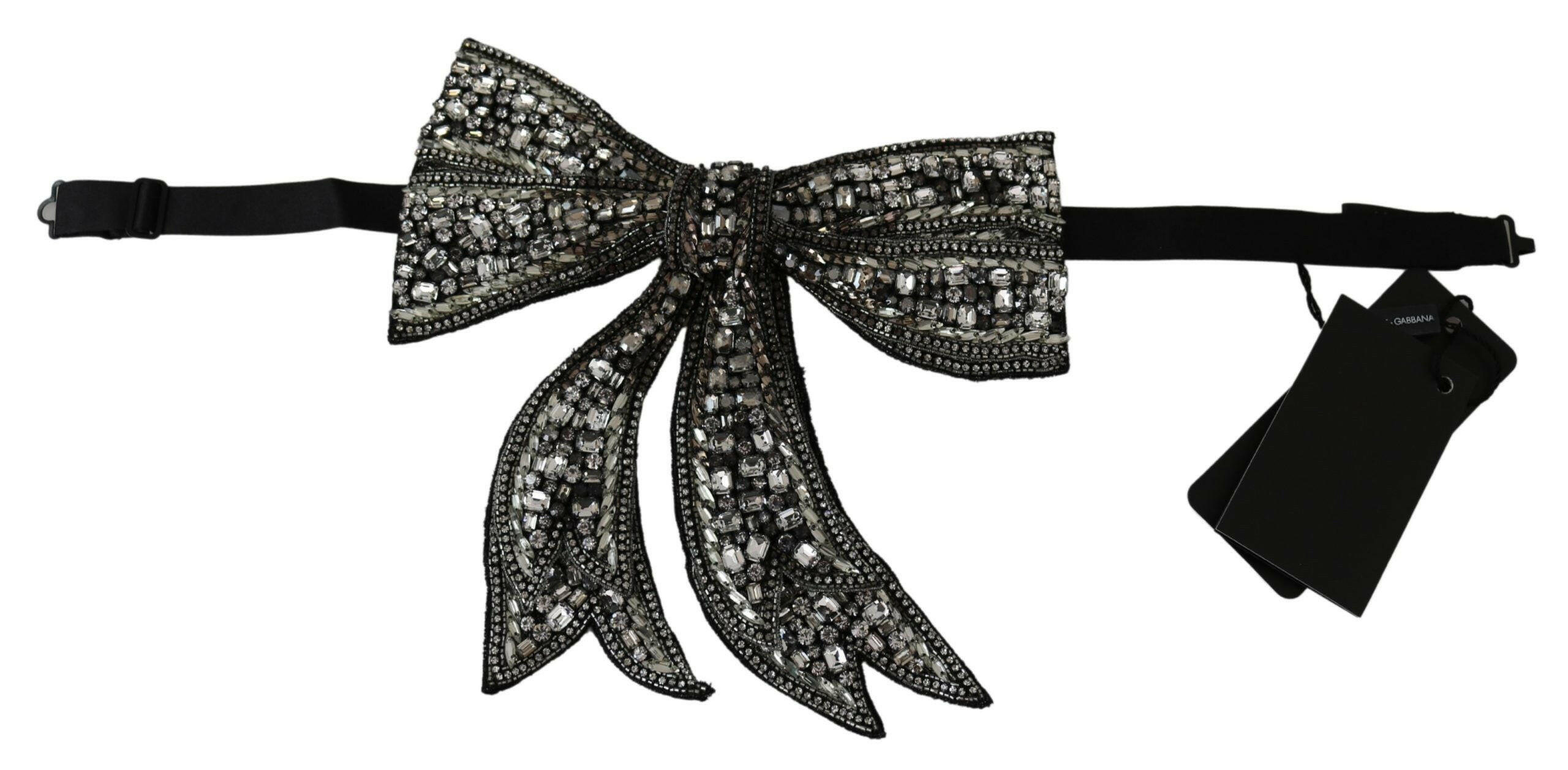 Dolce & Gabbana Silver Tone 100% Silk Crystal Embellished Women  Bowtie -   -  Dolce & Gabbana.