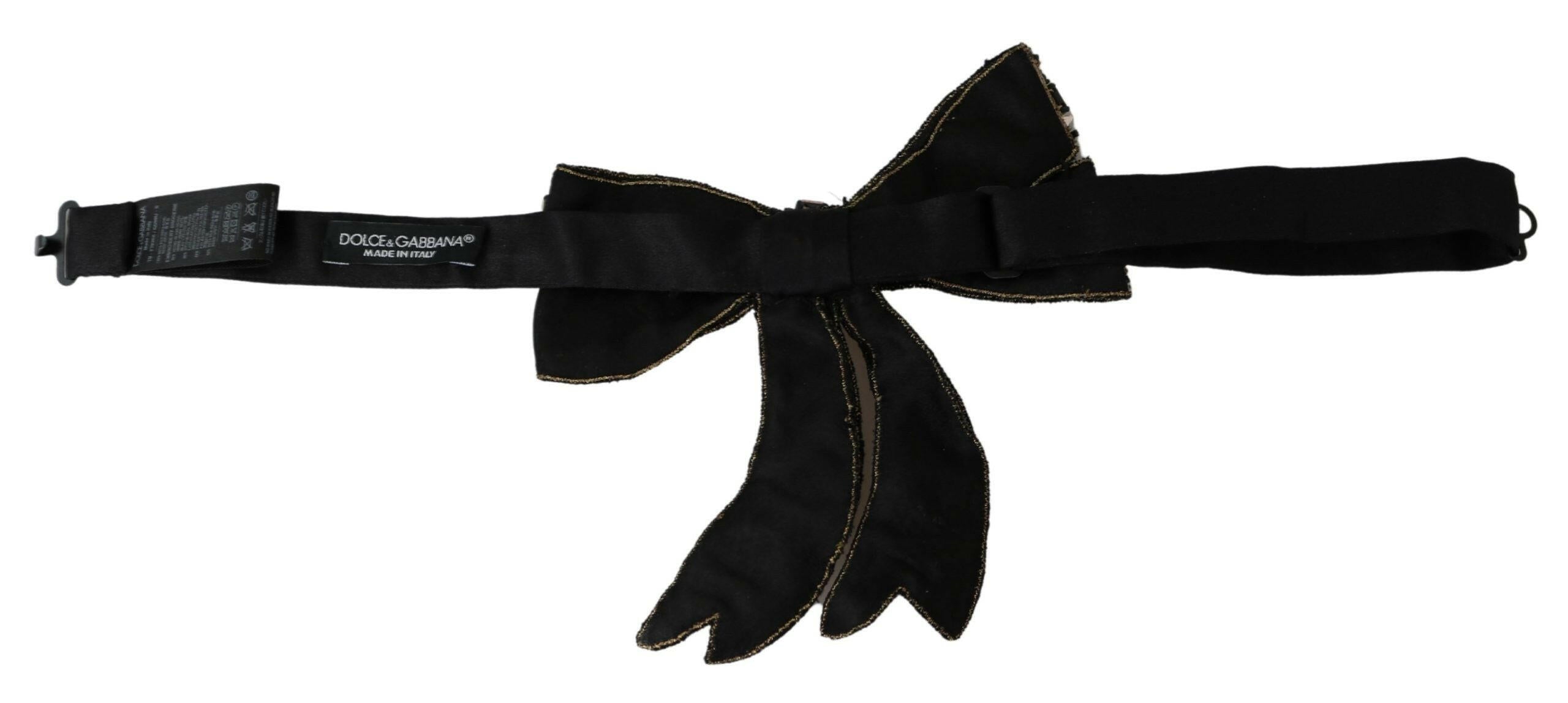 Dolce & Gabbana Gold Tone Silk Rhinestone Embellished Women Bowtie -   -  Dolce & Gabbana.