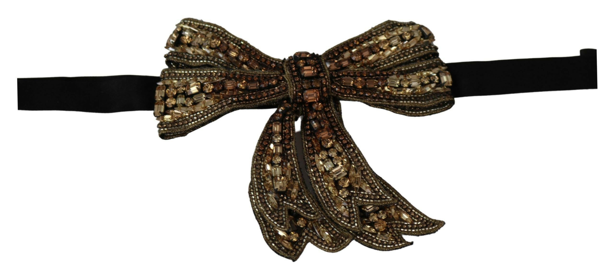 Dolce & Gabbana Gold Tone Silk Rhinestone Embellished Women Bowtie -   -  Dolce & Gabbana.