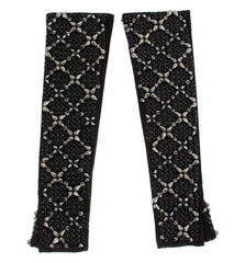 Dolce & Gabbana Black Leather Crystal Beaded Finger Free Gloves -   -  Dolce & Gabbana.