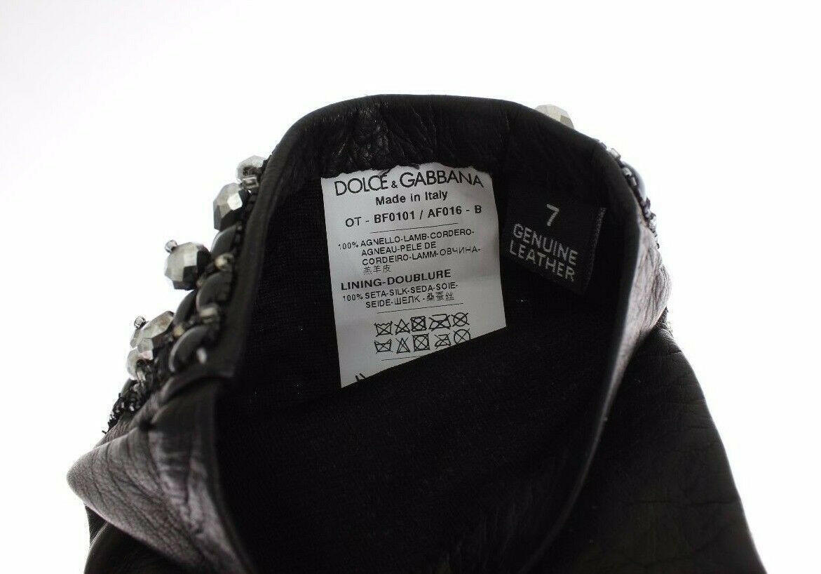 Dolce & Gabbana Black Leather Crystal Beaded Finger Free Gloves -   -  Dolce & Gabbana.