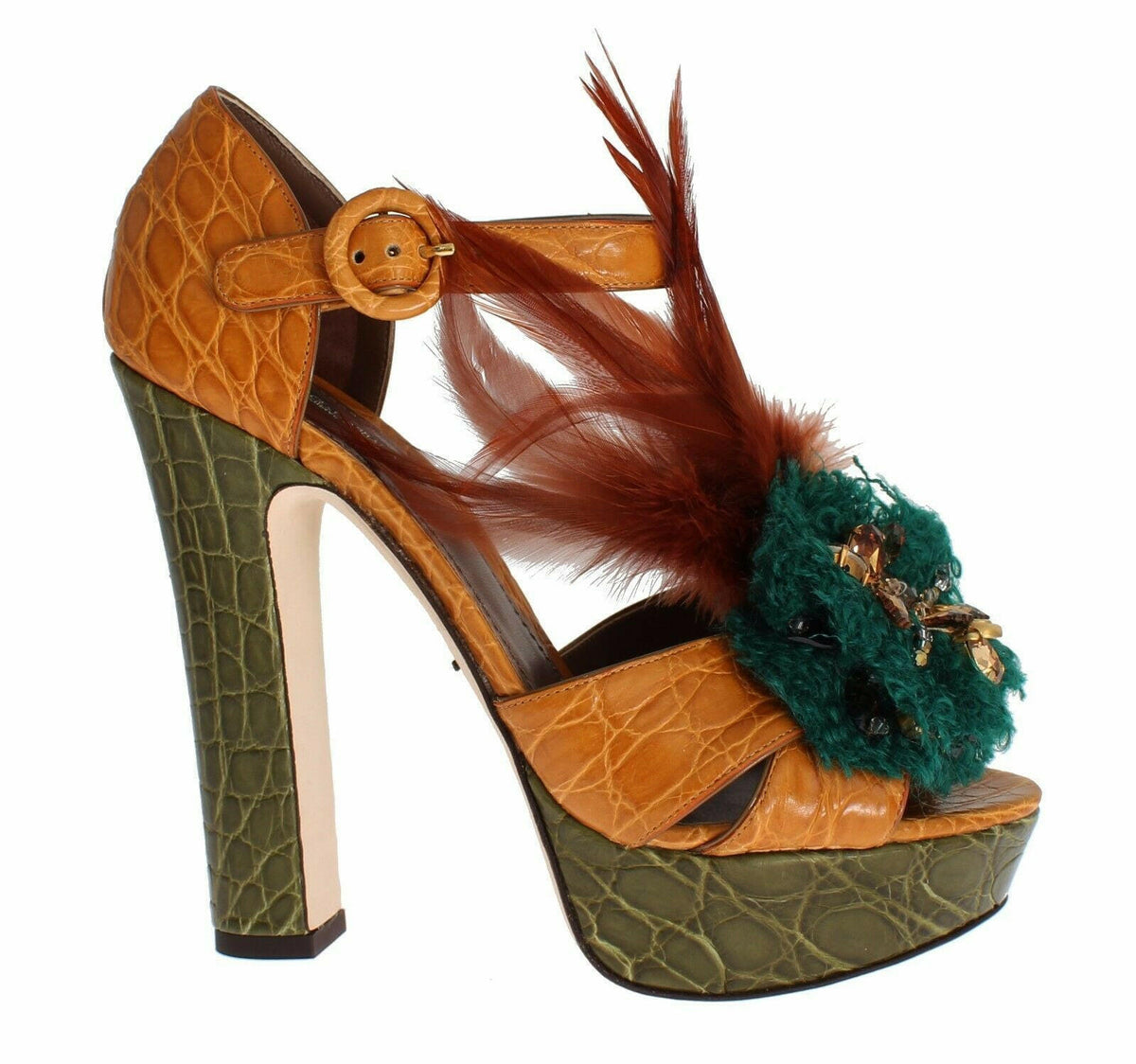 Dolce & Gabbana Orange Leather Crystal Platform Sandal Shoes -   -  Dolce & Gabbana.