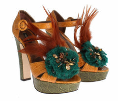 Dolce & Gabbana Orange Leather Crystal Platform Sandal Shoes -   -  Dolce & Gabbana.