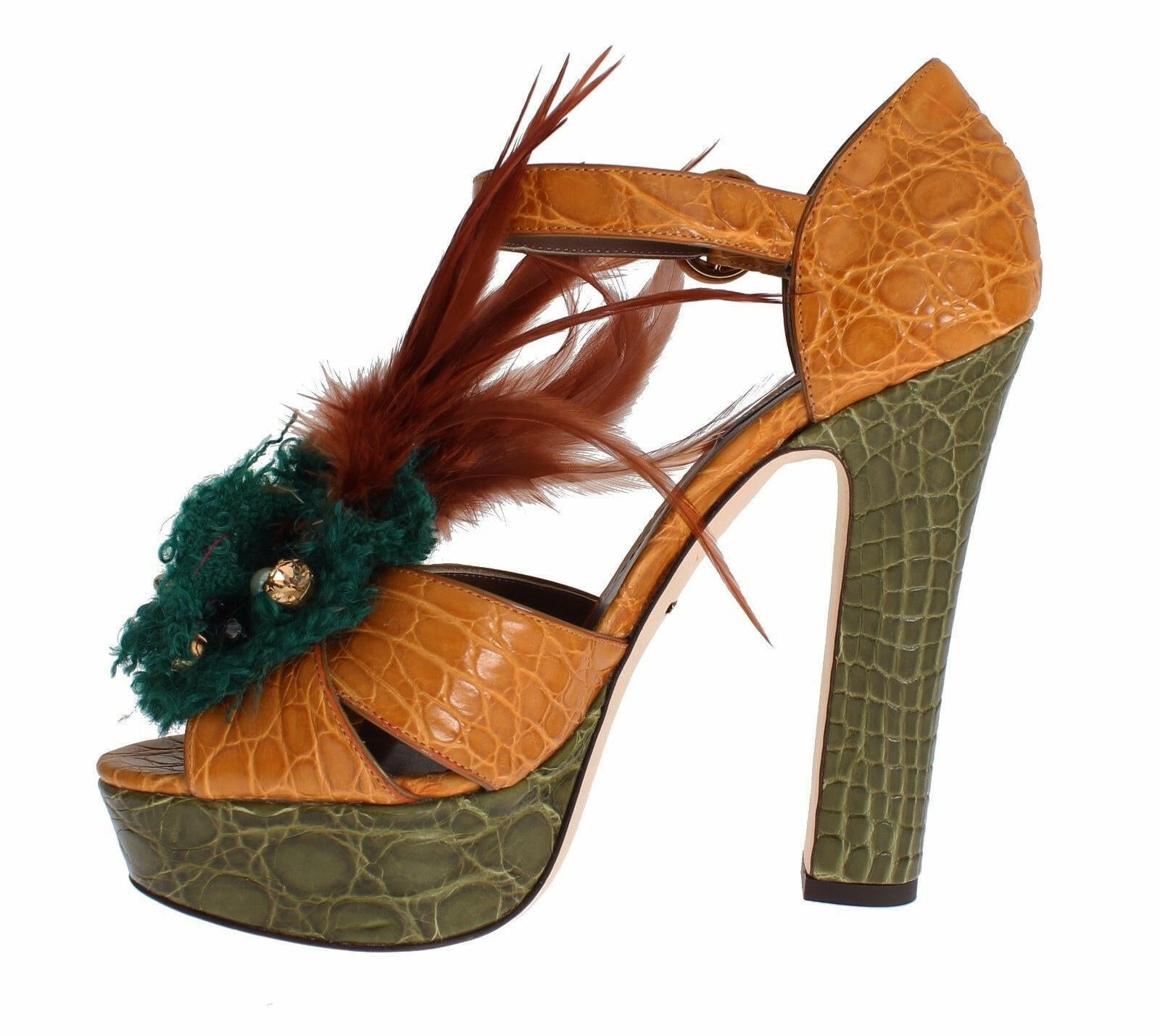 Dolce & Gabbana Orange Leather Crystal Platform Sandal Shoes -   -  Dolce & Gabbana.