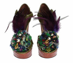 Dolce & Gabbana Green Leather Crystal Platform Sandal Shoes -   -  Dolce & Gabbana.