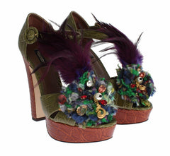 Dolce & Gabbana Green Leather Crystal Platform Sandal Shoes -   -  Dolce & Gabbana.