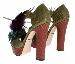 Dolce & Gabbana Green Leather Crystal Platform Sandal Shoes -   -  Dolce & Gabbana.