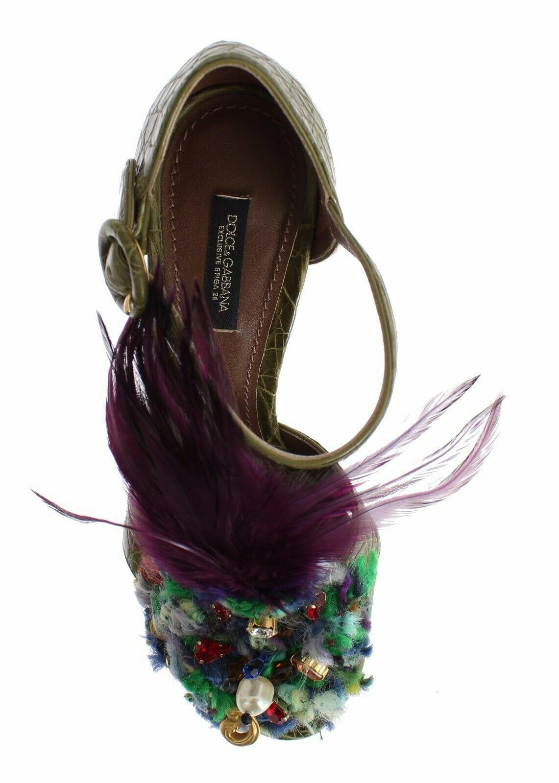Dolce & Gabbana Green Leather Crystal Platform Sandal Shoes -   -  Dolce & Gabbana.