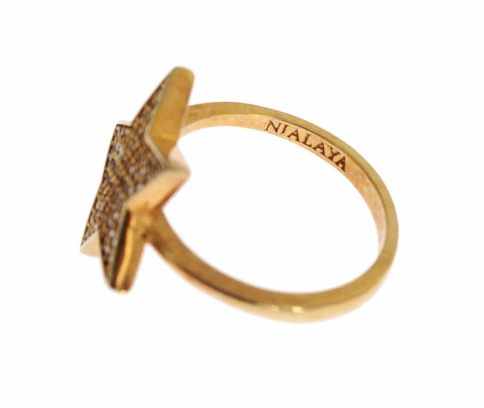 Nialaya Star Gold 925 Silver Womens Clear Ring -   -  Nialaya.