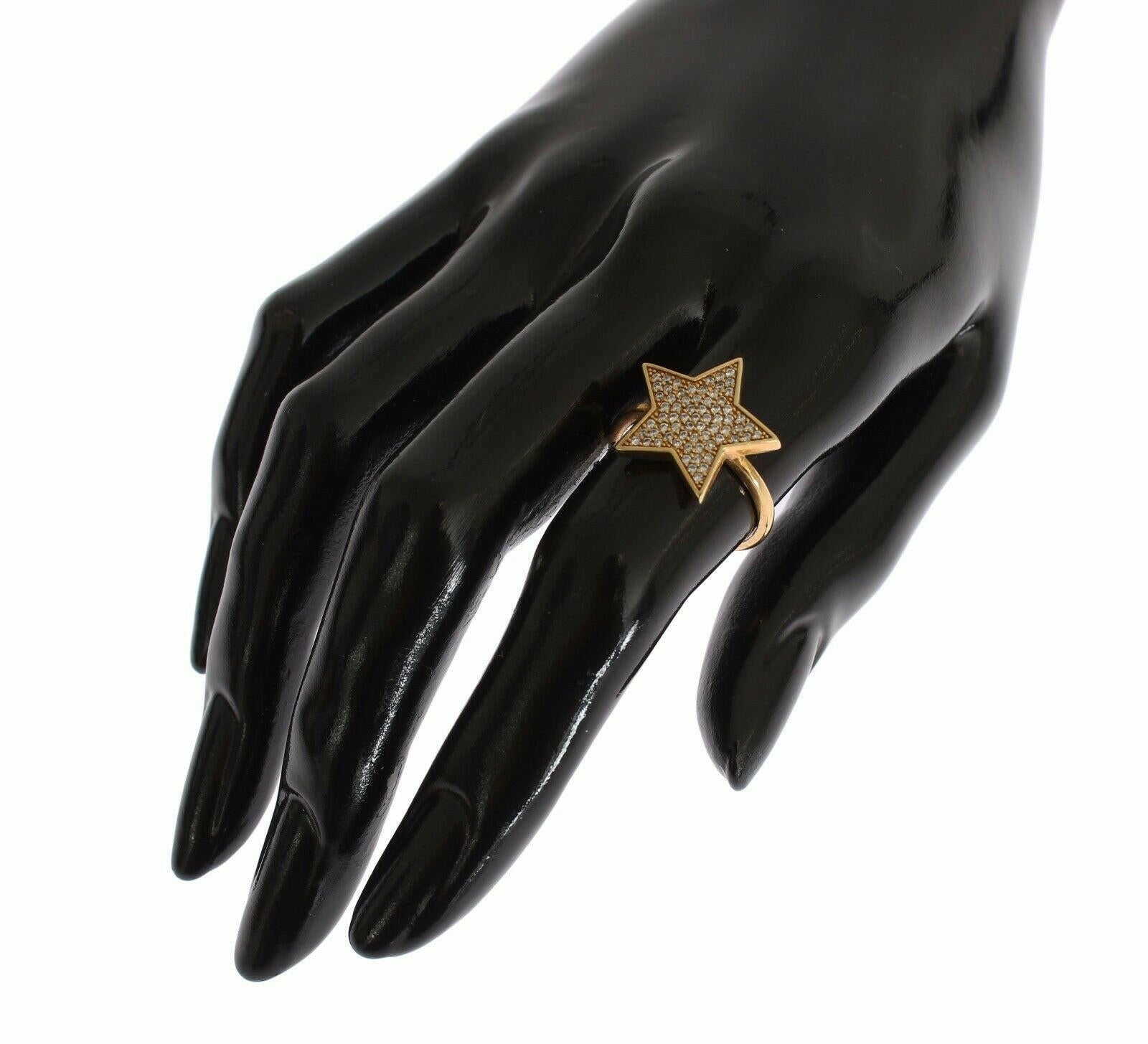 Nialaya Star Gold 925 Silver Womens Clear Ring -   -  Nialaya.
