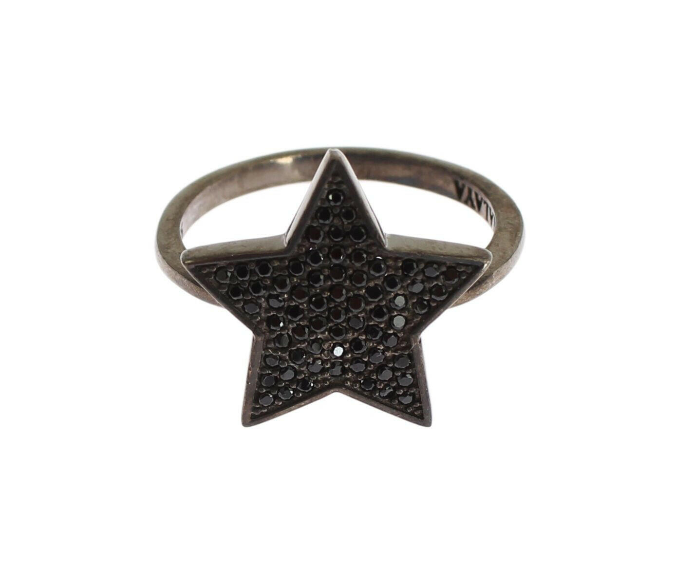 Nialaya Black CZ Star 925 Silver Womens Ring -   -  Nialaya.