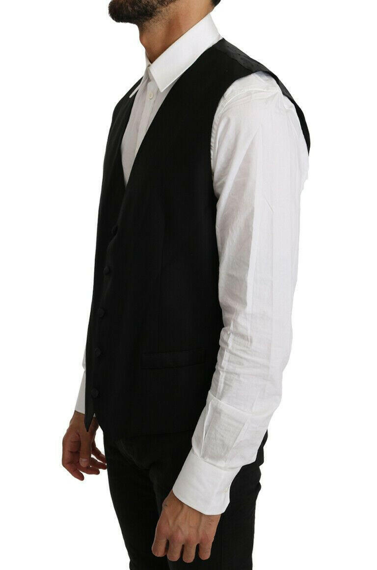Dolce & Gabbana Black Solid Wool Silk Vest -  Vests for Men Suits -  Dolce & Gabbana.