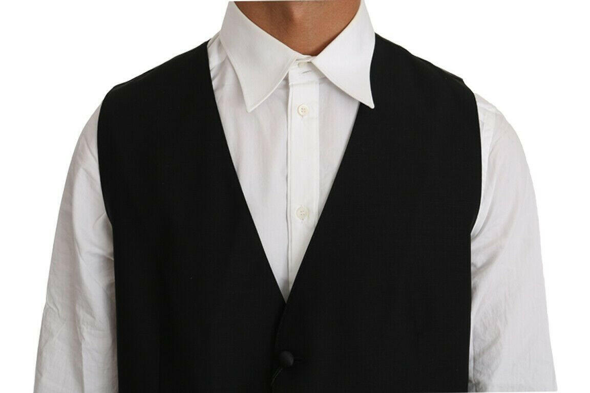 Dolce & Gabbana Black Solid Wool Silk Vest -  Vests for Men Suits -  Dolce & Gabbana.