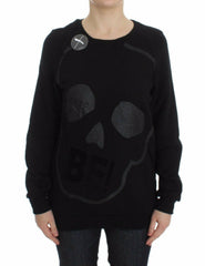 Exte Black Cotton Motive Print Crewneck Pullover Sweater -   -  Exte.