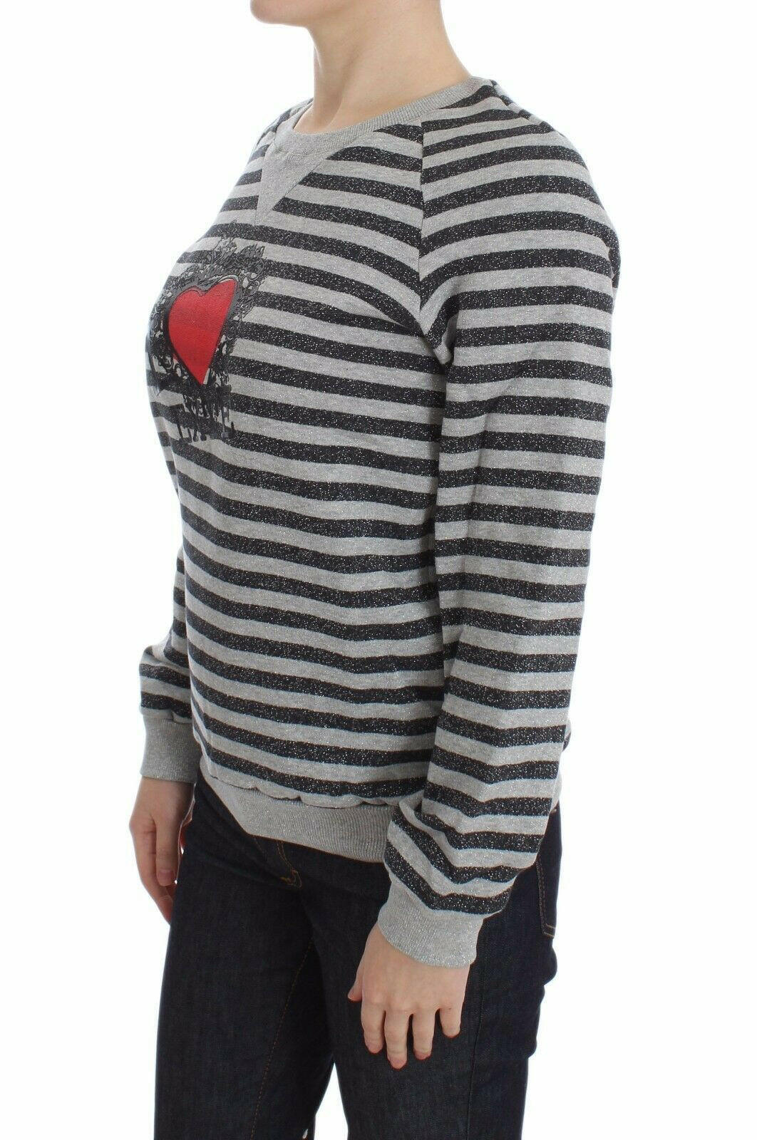 Exte Gray Striped Cotton Crewneck Sweater -   -  Exte.
