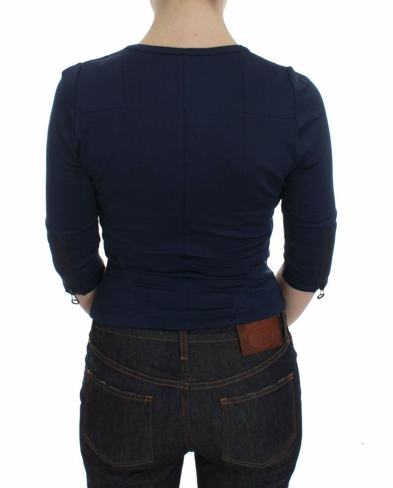 Exte Blue Cotton Top Zipper Deep Crew-neck Sweater -   -  Exte.