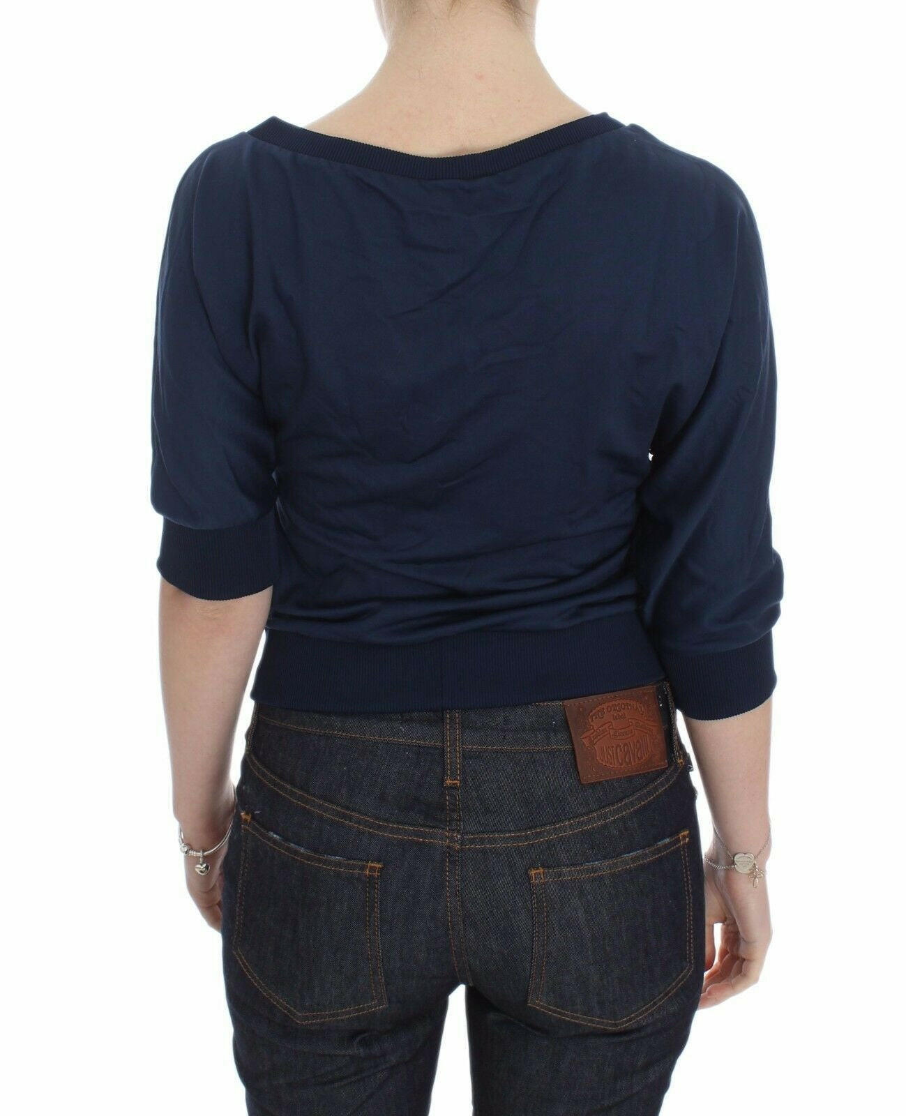 Exte Blue Cotton Top Pullover Deep V-neck Women Sweater -   -  Exte.