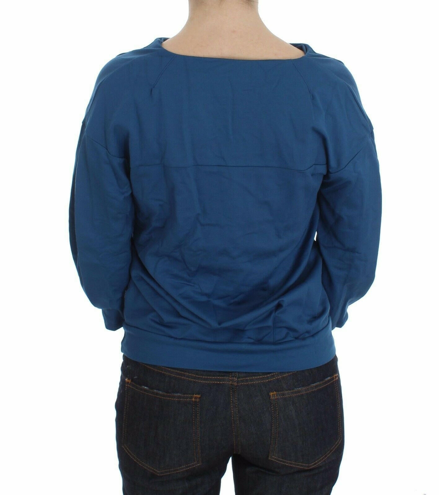 Exte Blue Cotton Top Pullover Deep V-neck Women Sweater -   -  Exte.
