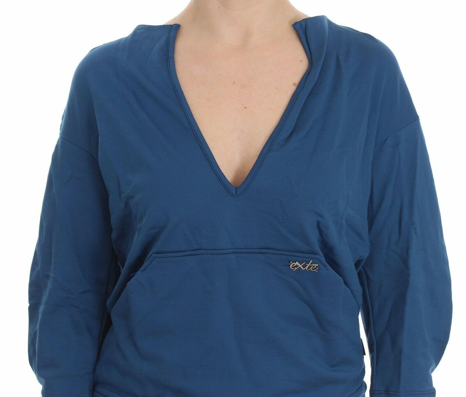 Exte Blue Cotton Top Pullover Deep V-neck Women Sweater -   -  Exte.