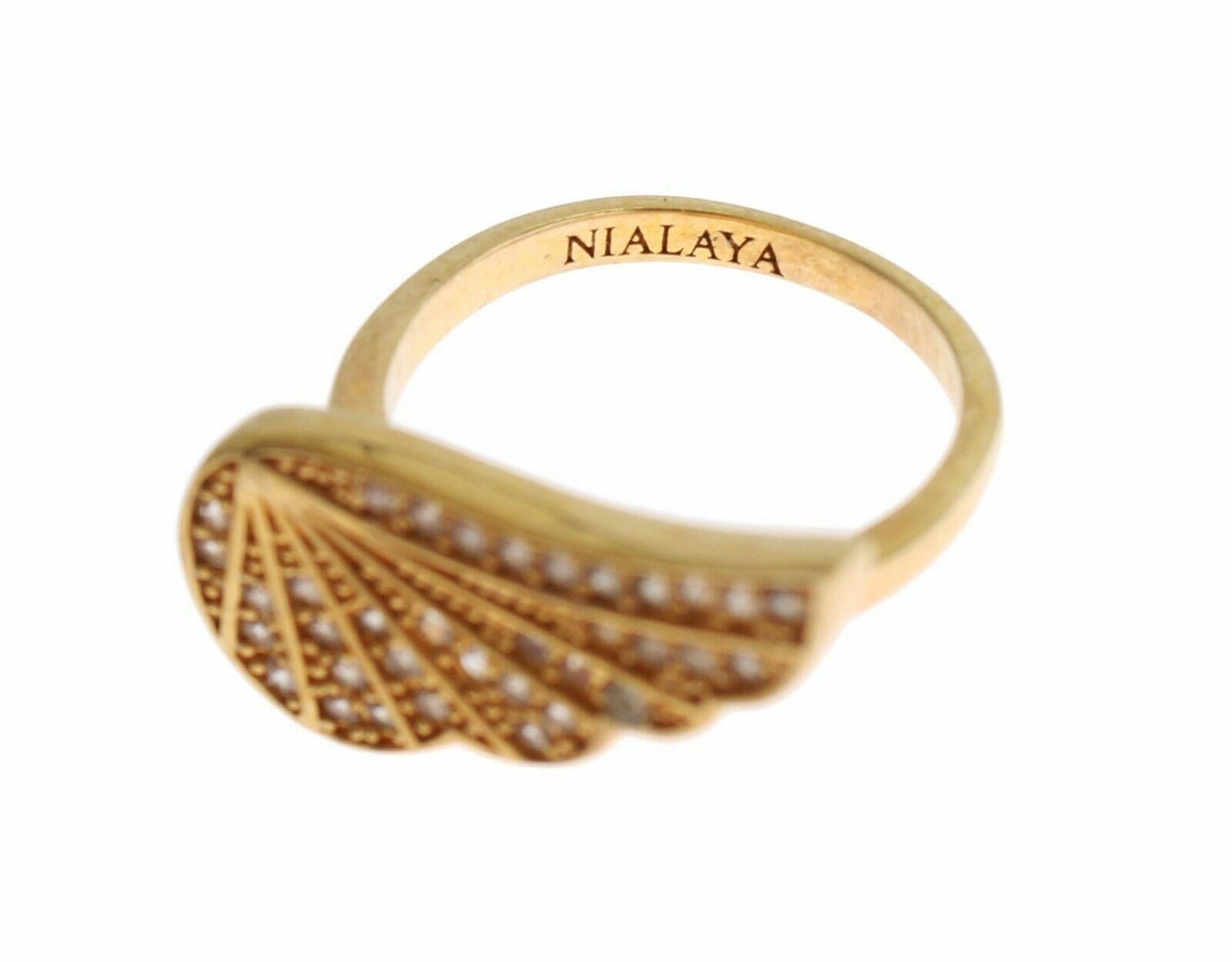 Nialaya Womens Clear CZ Gold 925 Silver Authentic Ring -   -  Nialaya.
