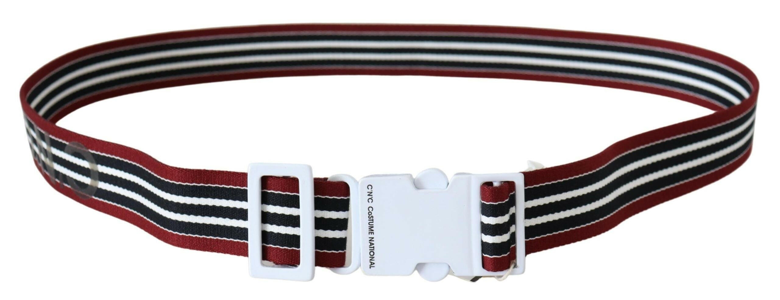 Costume National Black Red Stripe White Logo Buckle Waist Belt -   -  Costume National.
