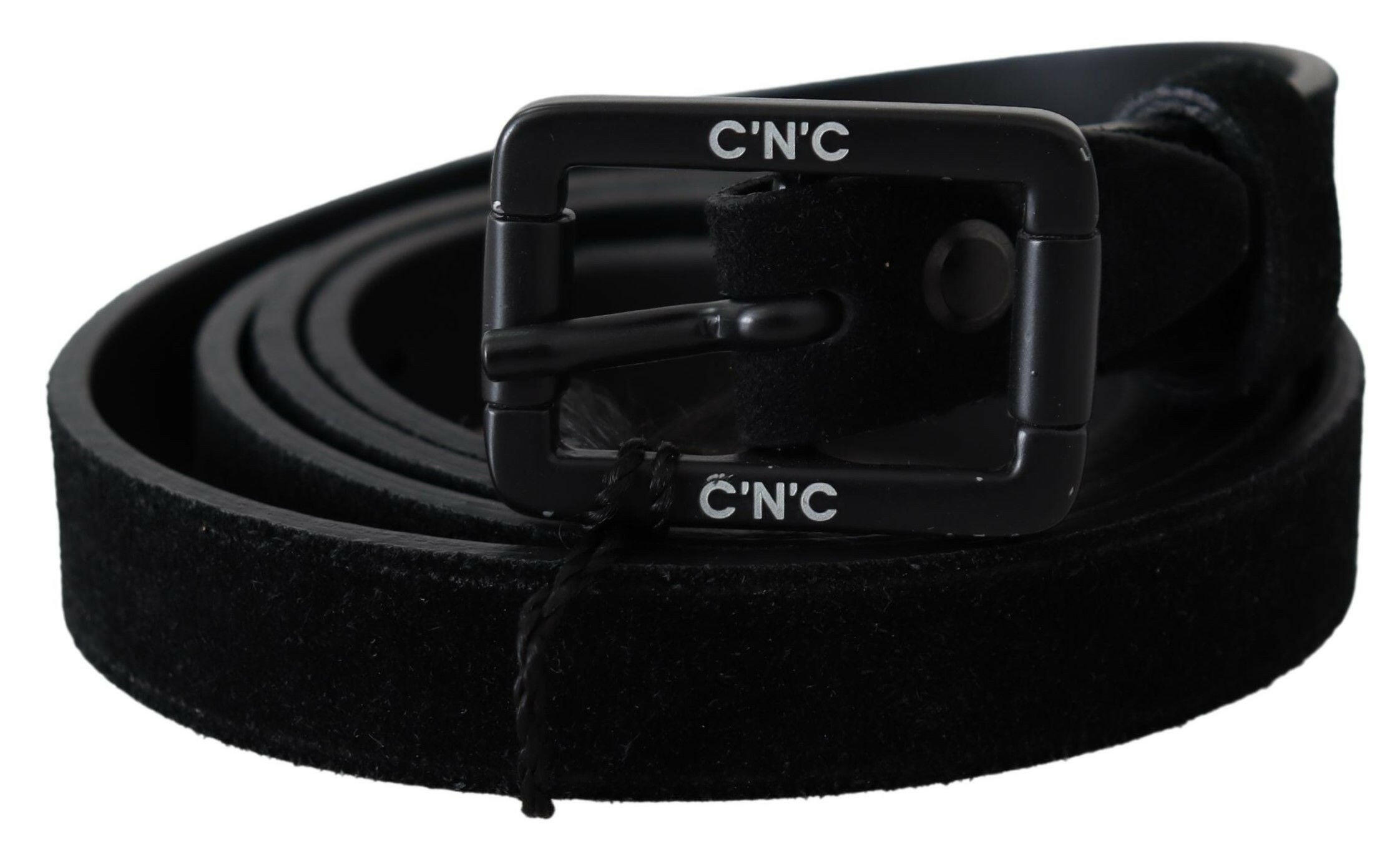 Costume National Black Leather Velvet Buckle Waist Belt -   -  Costume National.
